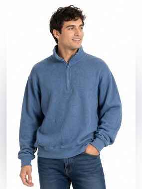 Orvis Men Blue Zip Up Sweater Large Outdoor Classic Layering Comfortcore